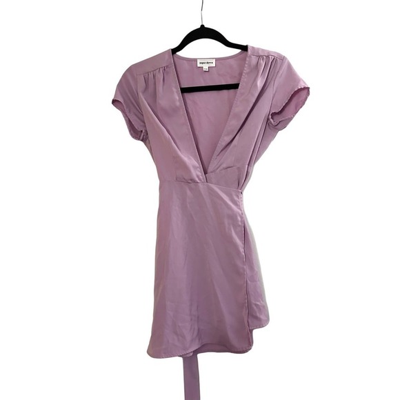 Superdown REVOLVE Kaia Purple Lavender Micro-Mini Wrap Plunge V-Neck Dress - XXS - Picture 3 of 6